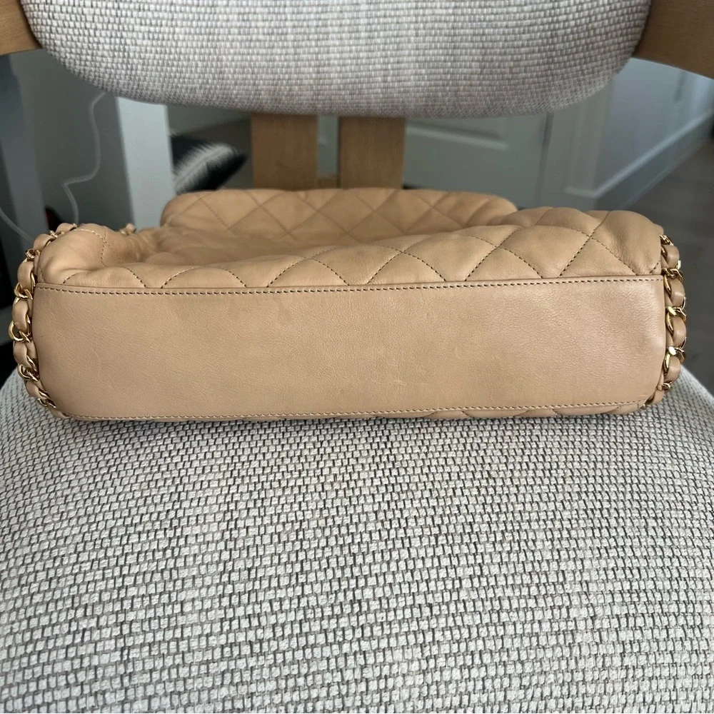 CHANEL Chain Me Hobo Quilted Leather Large in Beige Tan